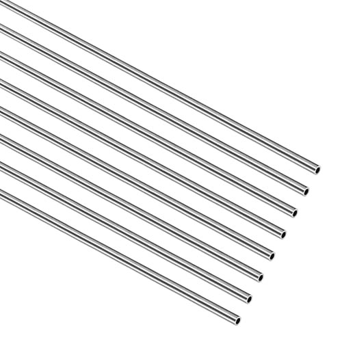 GLOKUUCA Tubo de acero inoxidable 304 de 2 mm de diámetro exterior y 250 mm de longitud, 8 piezas de tubos redondos de metal para aplicaciones industriales, tubo recto sin costuras de acero inoxidable