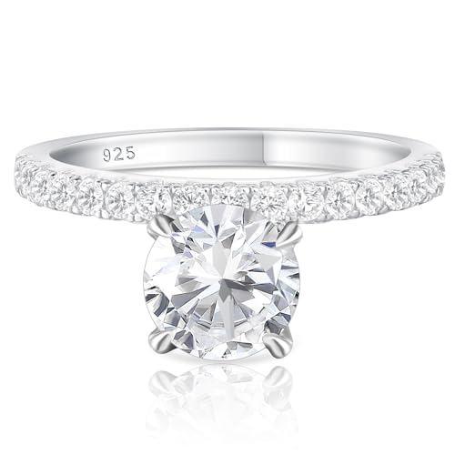 Newshe Jewellery 2 Carat Moissanite Engagement Rings for Women 925 Sterling Silver Round Cut Promise Ring Wedding Anniversary Bridal Size 5-10
