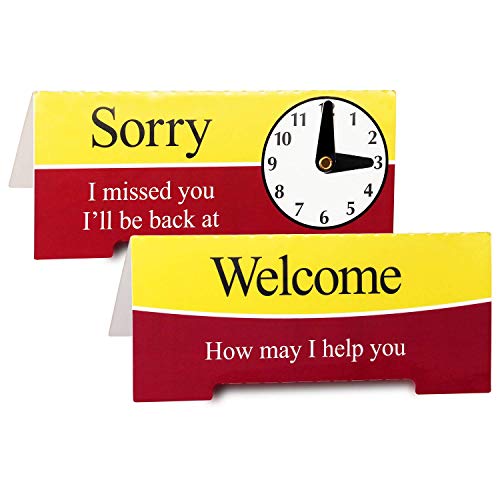 SmartSign “Sorry - I Missed You, I'll Be Back At (with manually adjustable PVC vinyl clock hands) / Welcome - How May I Help You” Two Sided Be Back Clock Sign | 3.33" x 7.75" Plastic, Made in USA