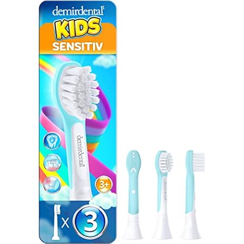 demirdental Ersatzbürsten for Kids passend für Philips Sonicare Ersatzbürsten Kids, Kinder Schallzahnbürsten, Mini Kinder Ersatzbürsten ab 3 Jahre, HX6033 HX6034, Türkis, 3er Set Cover