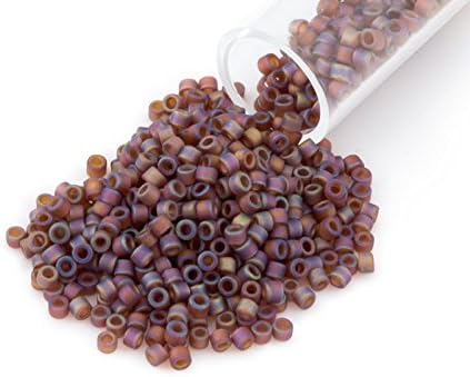 Miyuki Delica Seed Bead 11/0 Matte Transparent Amber AB (3 Gram Tube)