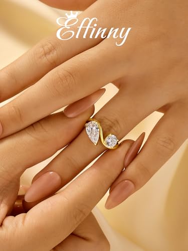 2.75ct Toi Et Moi Engagement Ring,14K Gold Plated 925 Sterling Silver Cubic Zirconia Simulated Diamond Pear Shaped/Round Cut Double Stone Promise Ring3