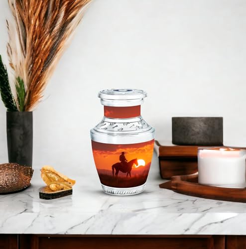 Image of Cowboy Urn - Small Urns for Human Ashes - Urns for Human Ashes Adult Female - Urn for Adult Male - Cremation Urns for Burial (3 inch Pack of 2)