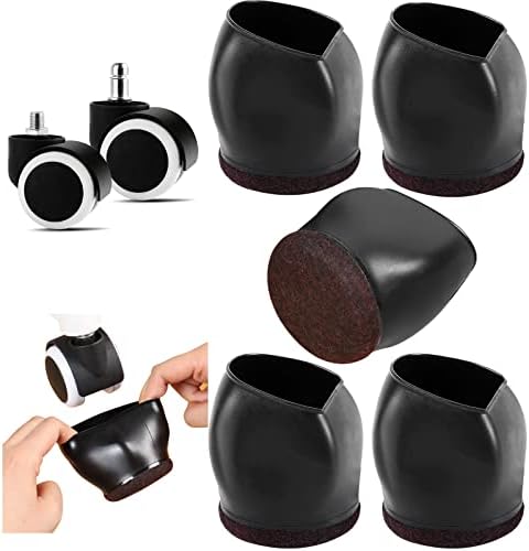 5PCS Wheel Stoppers for Rolling Furniture Feet Floor Protectors, 2 Inch Office Chair Wheel Stopper, Felt Furniture Caster Cups for Hardwood Floors, Anti-Scratch, Stop Chair from Rolling, Black