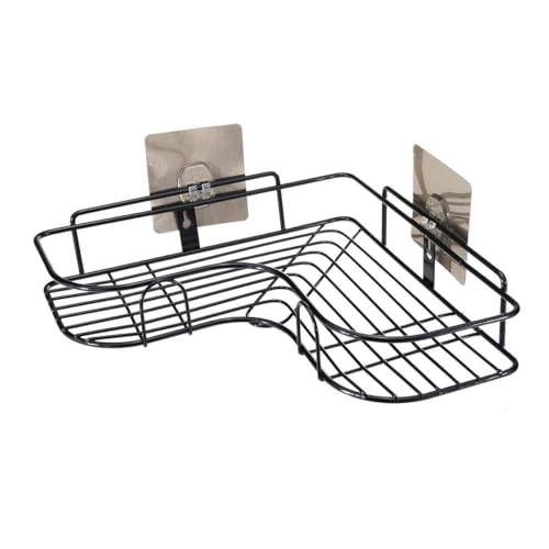 Image of BENAVJI Drill Free Corner Shelf for Bathroom Wall Bathroom Organizer Without Drill Kitchen Rack (1, Black Medium L Shape)