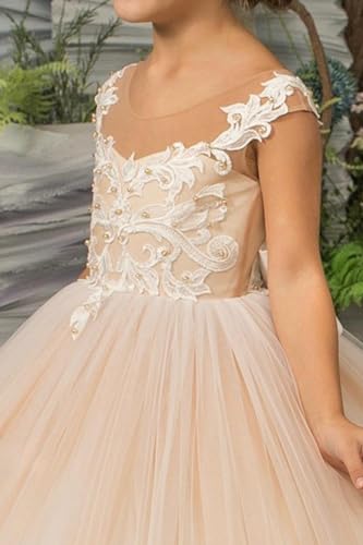 BANTRATIC Tulle Flower Girl Dresses Lace Applique Princess Ball Gown for Wedding Backless Long Girls Pageant Dress4