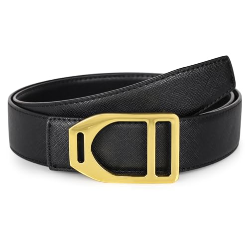 Image of Aurolran Men&Womens Leather Dress Belt Business Automatic Buckle Belt Color-Black Silver Gold