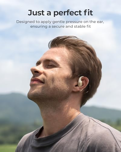 Image of Lytmi CozyFit Open Ear Headphones, 0.23oz Ultra-Light Comfortable Wireless Earbuds, 0.6mm Thinnest Earhooks, Bluetooth 5.4, Clear Audio, 30 HRS Playtime, IPX5 Waterproof Earphones with Mic (Beige)