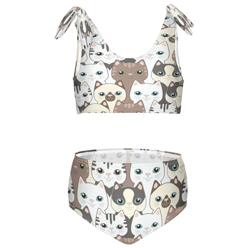 Cute Cartoon Cat Face Girls Tankini Swimsuits Dogs Kids Bikini Sets 2 Pcs Bathing Suit for 7-8T
