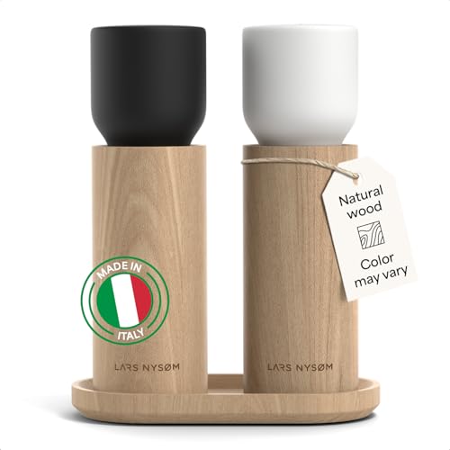 LARS NYSØM Salz und Pfeffermühle Holz Set - Manuelle Mühlen Keramikmahlwerk – Ansicht 1