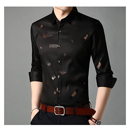 Männer Stretch-Mischungen Umlegekragen Gold glänzende Hemden Koreanischer Stil Plus Size Herrenbekleidung Blusen Groß (Farbe: B, Größe: L) – Bild 4