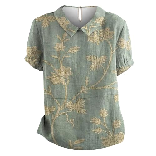 LCMTWX Casual V Neck Button Down Shirts for Women Linen Loose Large Size Thin Lapel Shirt Short Sleeved Blouse Women'S3