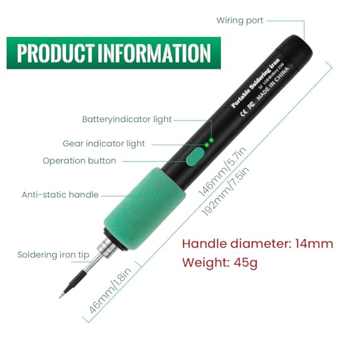Image of Serplex Cordless Soldering Iron Kit with Toolbox 5V 15W Soldering Pen Adjustable 260-450C Temp, 8s Rapid Heat-up, 650mAh USB Cordless Welding Kit Including 3 Replaceable Tips