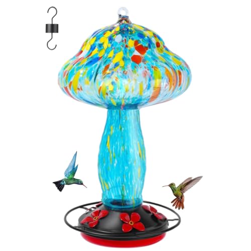 45 oz Glass Hummingbird Feeder, Ant & Bee Proof, Blue Meteor
