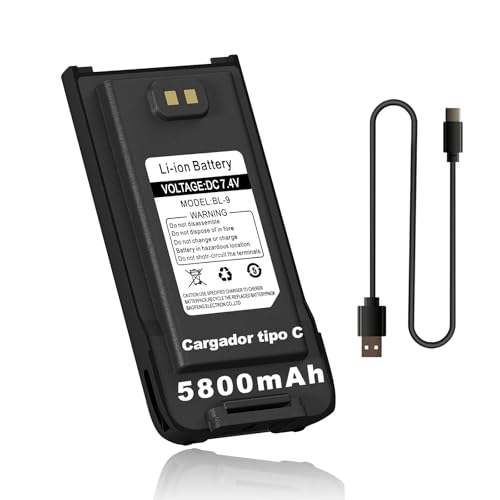 BAOFENG UV-9R Battery Enlarge 5800mAh Capacity USB-C Charging Upgraded UV9R Pro BL-9 Li-Ion Battery for UV-9R Plus GMRS-9R BF-T57 Walkie Talkie Accessories 7.4V with Type-C Cable
