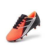 DREAM PAIRS Girls Boys Soccer Cleats Kids Firm Groud Football Toddler Youth Athletic Outdoor Training Shoes for Little/Big Kid,Size 4 Big Kid,Black/Orange,KKUMSO2505