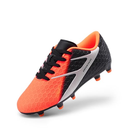 DREAM PAIRS Girls Boys Soccer Cleats Kids Firm Groud Football Toddler Youth Athletic Outdoor Training Shoes for Little/Big Kid 1 Little Kid Black/Orange