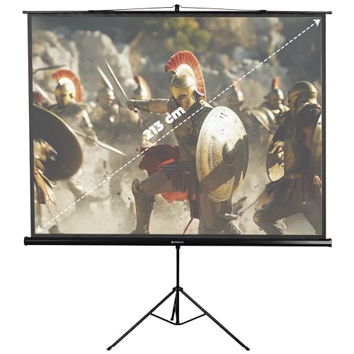 Image of Zebronics Tripod Projector Screen, 213 cm (84 Inch), 4K Support, Adjustable Height, 4:3 Aspect Ratio, 160 Wide Viewing Angle, Matte Finish Screen, Black Backing (PST84B)