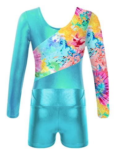 Kids Girls Long Sleeve Gymnastics Leotards with Shorts Biketard 2 Pieces Ballet Dance Outfits Tracksuit Aquamarine 6 Years4