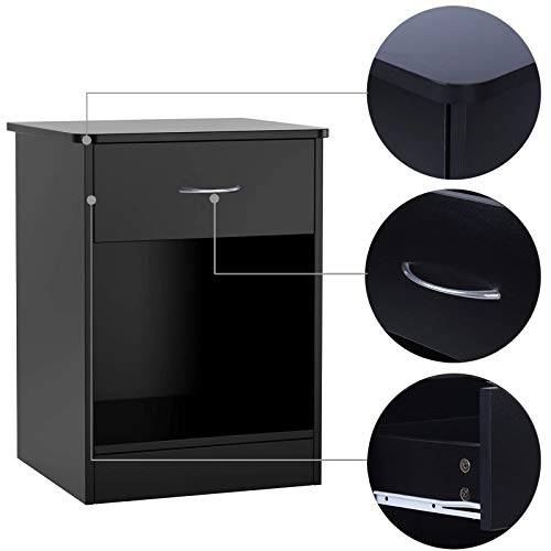 Tinsawood 1-Drawer Nightstand, End Table With Drawer And Open Storage Shelf, Nightstand Chest For Bedroom And Dorm Bedside, Black #TOP3