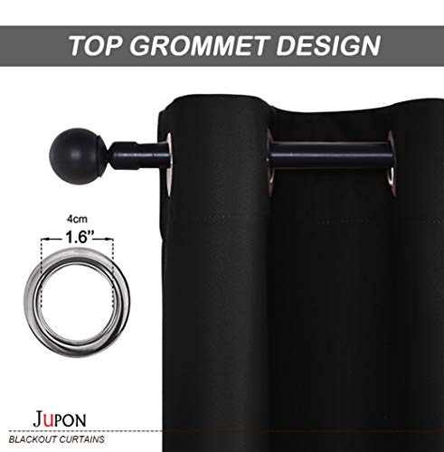 Image of JUPON Energy Saving Blackout Silk Curtains for Bedroom with 3 Layers Weaving Technology, (W 54 inch X 108 inch L - Black)
