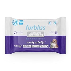 Vetnique Furbliss Hygienic Dog Grooming Wipes Cleansing Grooming & Deodorizing Hypoallergenic Pet Wipes with Natural Deodorizer 100ct (Unscented)