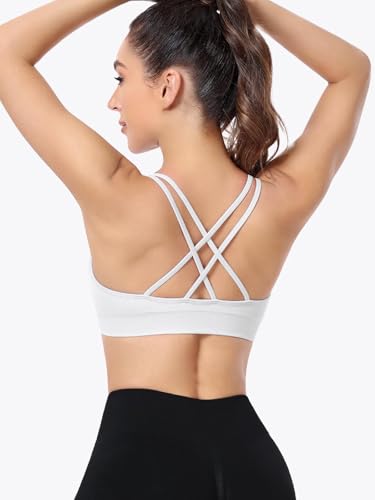 Image of VEQKING Ruched Sports Bras for Women Large Bust, Seamless Yoga Bra, 3 Pack | Removable Padded, Strappy Criss Cross Back, Medium Support for Yoga, Pilates & Gym, Full Coverage, No Bounce, No Spillage