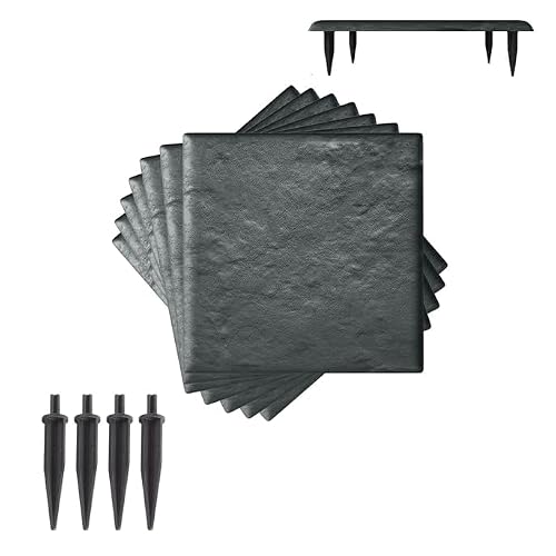 LIFEZEAL Dalles de Jardin 39,5x39,5 cm, Lot de 8 Dalles avec Piquets de Fixation au Sol, Pierres Décoratives pour Allée de Jardin, Chemin Extérieur, Revêtement de Sol (Gris)