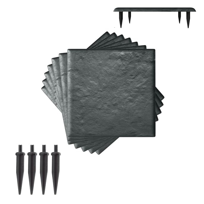 LIFEZEAL Dalles de Jardin 39,5x39,5 cm, Lot de 8 Dalles avec Piquets de Fixation au Sol, Pierres Décoratives pour Allée de Jardin, Chemin Extérieur,...