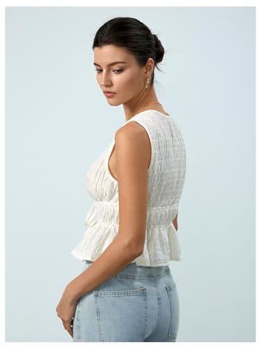 MakeMeChic Women's Tie Front Tank Top Sleeveless Ruffle Hem Crop Going Out Tops4