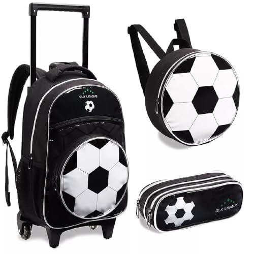 Kit Menino Mochila De Rodinhas Lancheira Estojo Bola Futebol