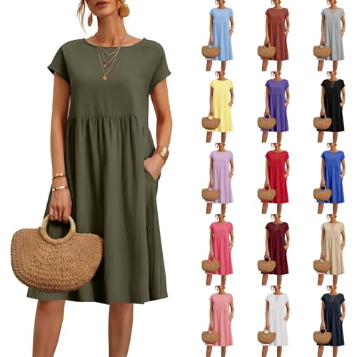 Robe De Plage Femme Grande Taille T-Shirts à Manches Courtes Robe Vert Sauge Tunique Robes Casual D'éTé De Plage Bal Soiree Ceremonie Promo Tenue Mariage...