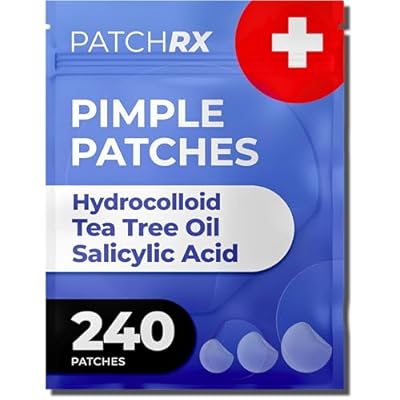 PatchRx Pimple Patches for Face (240 Patches), Hydrocolloid Acne Patches with Tea Tree Oil &amp; Salicylic Acid, Pimple Patch Pimple Stickers, Hydrocolloid Patch Acne Dots Acne Pimple Patches For Face