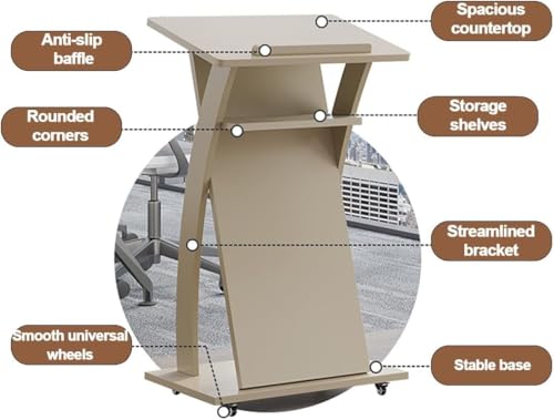 Podio portátil de madera noble con ruedas y diseño ergonómico ajustable 6