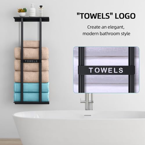 STWWO Porte Serviette Murale Porte-Serviettes Salle de Bain 76cm, Noir – vue 7