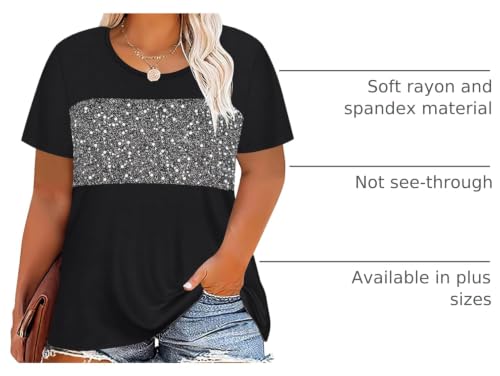 Image of CARCOS Plus Size Tops for Women Short Sleeve Summer Pullover Color Block Crewneck /V Neck Tee Tunic Loose Fit Tshirts XL-5XL