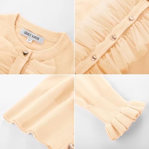 Image of Sweater for Girls Long Sleeve Kids Apricot School Cardigan Fall Clothes 7-8
