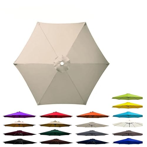 Tela de Repuesto para Sombrilla, 6 Varillas Redonda Resistente al Agua, Tela anti rayos UV para patio y exteriores,Beige,300 cm