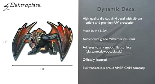 Image of Elektroplate Officially Licensed Game of Thrones Drogon Dynamic Decal - 3.3 inch x 5.0 inch | Premium All Weather Sticker for Car, Water Bottle, Laptop, Tablet, Cooler, Toolbox, Phone | Made in the USA