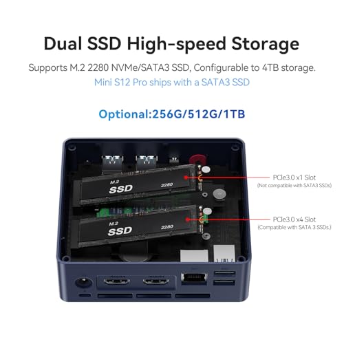 Image of Beelink Mini S12 PRO Mini PC,12 Generation Intel N100 (Up to 3.4GHz) 4C /4T,16GB DDR4 512GB M.2 SSD,Micro PC 4K,Dual Display,WiFi6,BT5.2,2.5G LAN, Low Power Mini Computer