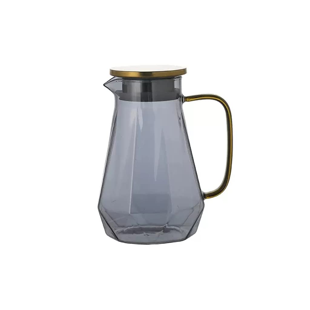 Nff Jarra De Cristal, Jarra De Agua De Cristal De 1,6 L con Tapa, Jarra De Cristal Geométrica Resistente Al Calor, Fácil De Limpiar, Apta For Zumo, Té, Agua, Café (Color : Smoke Grey)