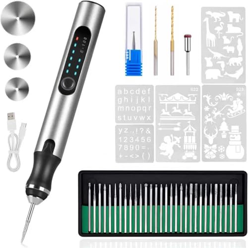 USB Rechargable Engraving Pen with 35bits,Mini Electric Engraver Etching Machines Cordless Rotary Tools Engraved Jewelry Stone Metal Plastic Wood Resin Model (Silvery White)