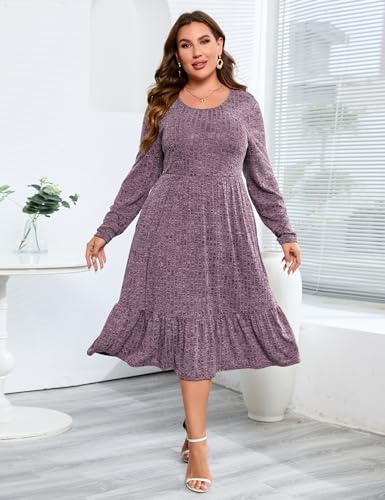 Image of ShopWonder Womens Plus Size Ribbed Knit Sweater Dress Long Sleeve Stretchy Comfy Casual Fall Dress with Pockets