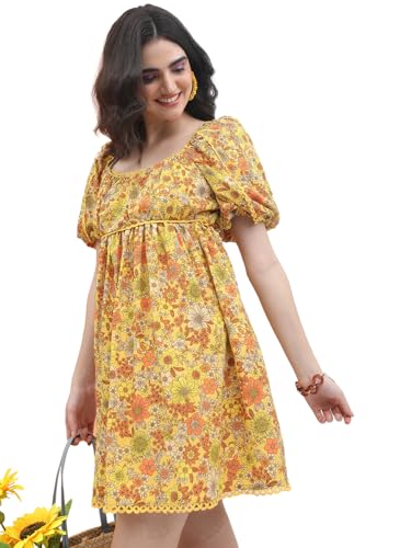 Image of Tokyo Talkies Women's Short Sleeves Square Neck Printed Dresses | Stylish| Casual