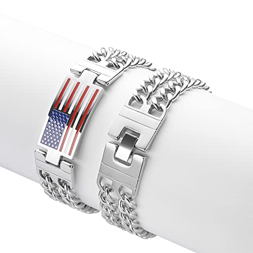 Pulsera Cadena Doble Curban con Bandera Americana para Hombre miniatura 5