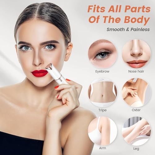 Image of Facial Hair Remover for Women, USB Rechargeable Electric Face Shaver for Upper Lip, Chin, Cheeks & Eyebrows, Painless Portable Mini Hair Remover with LED Light (White) (VELISORA)