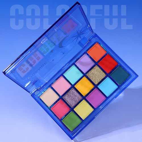 Image of UCANBE Colorful Eyeshadow Palette, 15 Colors Vibrant Bright Shimmer Matte Metallic Neon Eye Makeup Pallet, Rainbow Green Pink Purple Orange Blue High Pigmented Sombras De Ojos Gift Kit