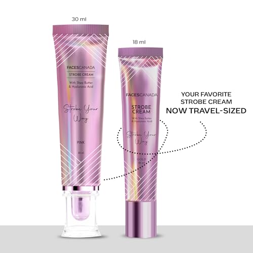 Image of FACES CANADA Strobe Cream Mini- Pink, 18ml | Primer + Highlighter + Moisturizer | Shea Butter & Hyaluronic Acid | Intense Hydration | Flawless Radiant Dewy Skin | Illuminating & Glowing Makeup Base