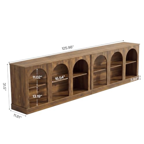 Image of Tribesigns Farmhouse Console Table Set of 2, Extra Long Entryway Table with 3 Tier Storage, Wooden Rectangular Sofa Table Behind The Couch for Entrance, Hallway, Living Room, Brown