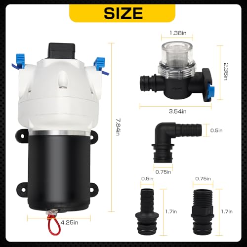 Image of RV Water Pump 3 GPM 50 PSI 12V DC Diaphragm Water Pump with Pressure Switch and Strainer Compatible with RV Marine Yacht Caravan Replaces R3526144D